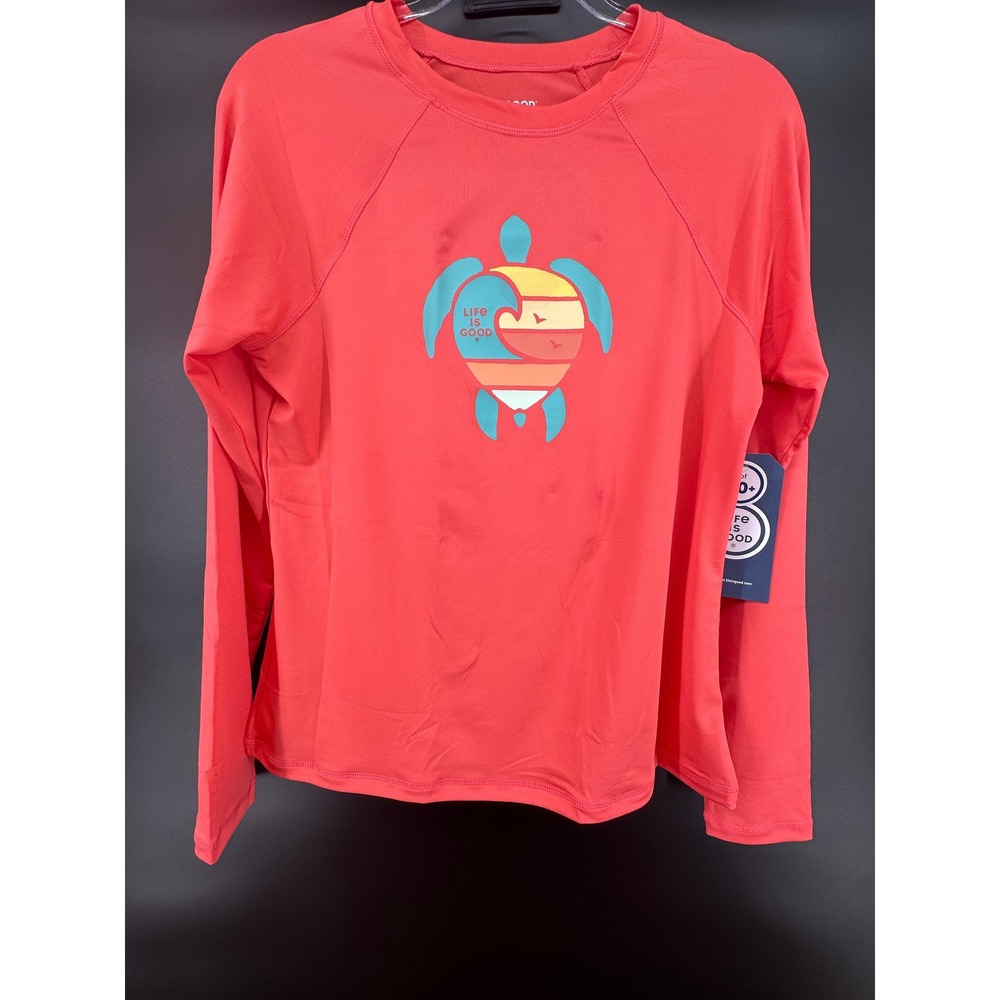 Life is Good Womens Long Sleeve Sunshirt Rose Bud Pink Turtle UPF 50+ M